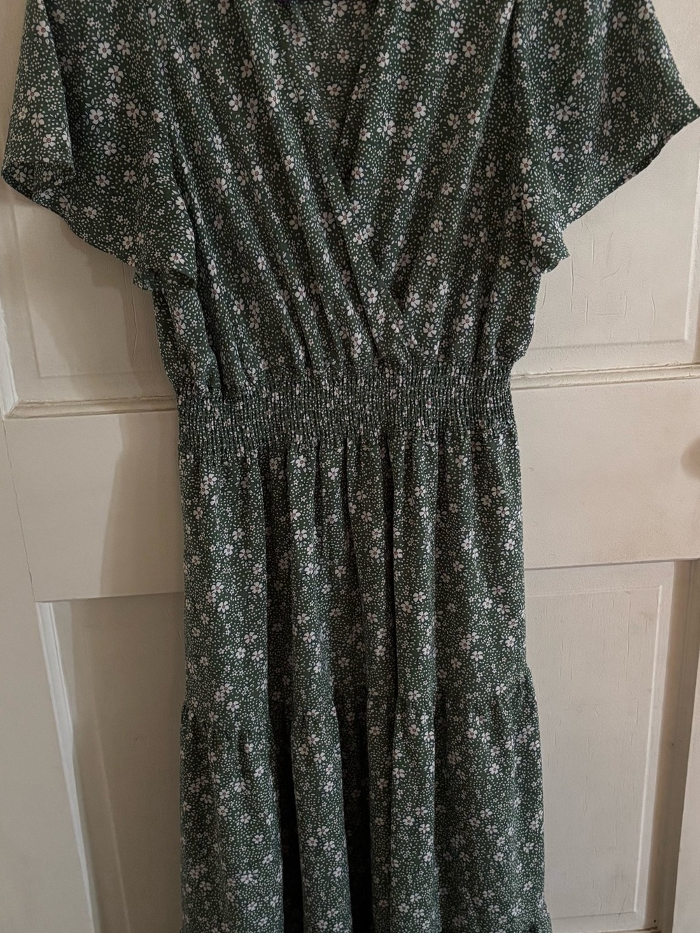 SHEIN Green Floral Maxi Dress with Smocked Waist